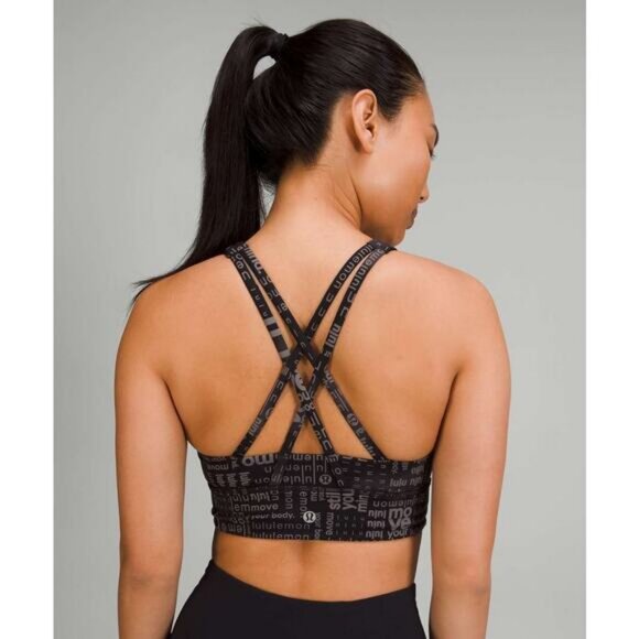 LULULEMON Energy High-Neck Longline Bra Medium Support Size 4 Ombre Black Multi - Picture 2 of 7